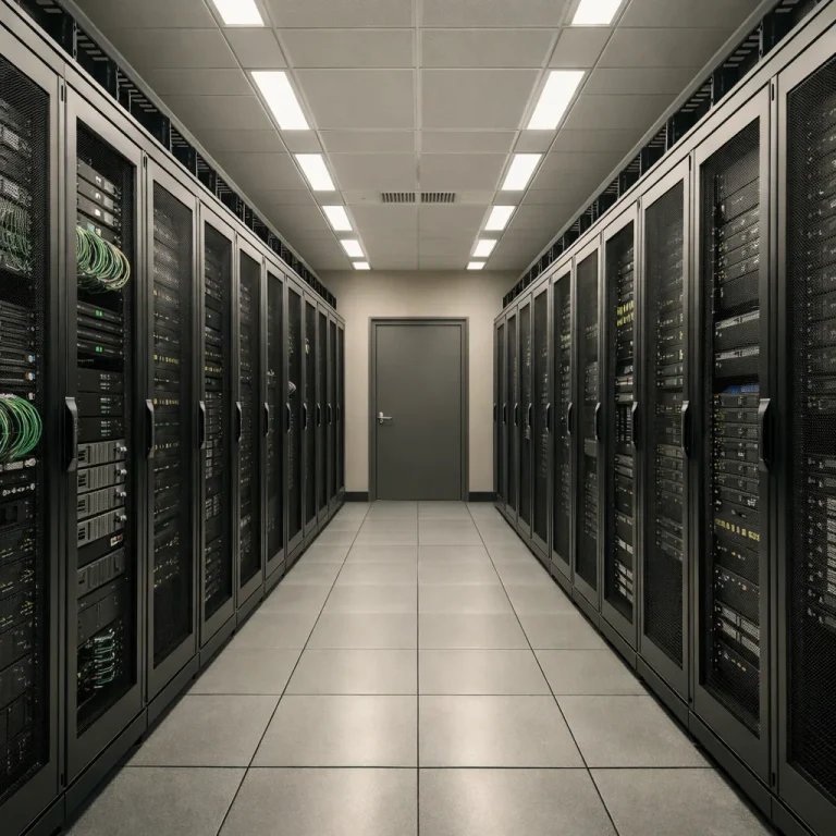 Modern enterprise server room representing secure IT infrastructure