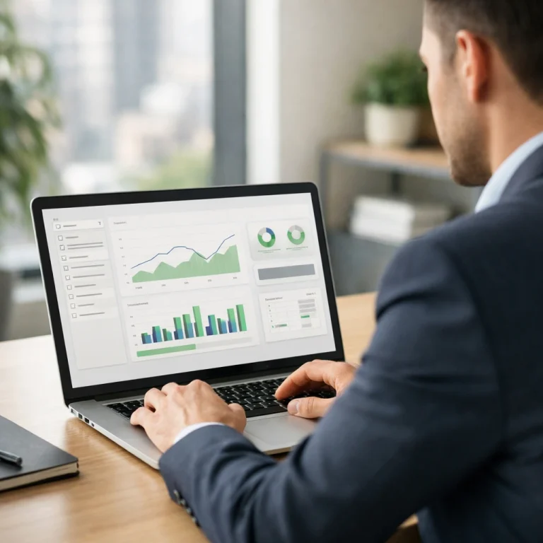Business professional using secure cloud services in a modern office